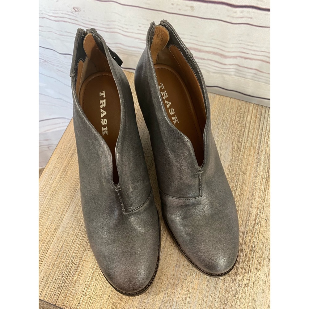 Trask Leather bootie  slight repaired damage to left bootie-cat scratch repaired